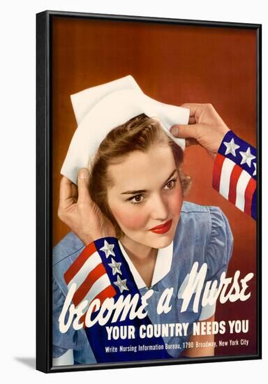 Become a Nurse Your Country Needs You WWII War Propaganda Art Print Poster-null-Framed Poster