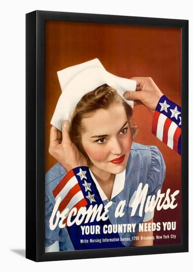 Become a Nurse Your Country Needs You WWII War Propaganda Art Print Poster-null-Framed Poster