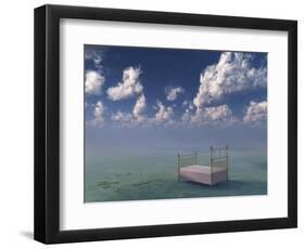 Bed In Surreal Peaceful Landscape-rolffimages-Framed Art Print