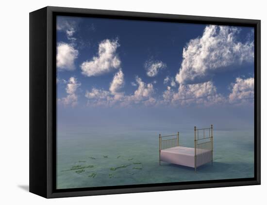 Bed In Surreal Peaceful Landscape-rolffimages-Framed Stretched Canvas