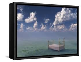 Bed In Surreal Peaceful Landscape-rolffimages-Framed Stretched Canvas