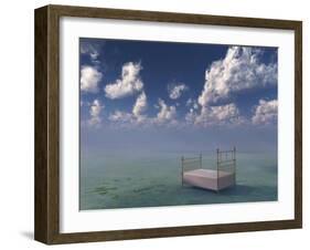 Bed In Surreal Peaceful Landscape-rolffimages-Framed Art Print