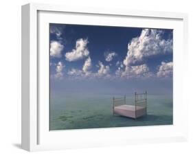 Bed In Surreal Peaceful Landscape-rolffimages-Framed Art Print