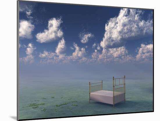 Bed In Surreal Peaceful Landscape-rolffimages-Mounted Art Print