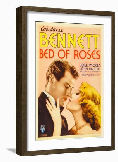 BED OF ROSES, from left: Joel McCrea, Constance Bennett on midget window card, 1933.-null-Framed Art Print