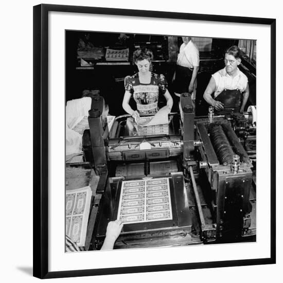 Bed Press Machine That Makes Paper Money.Chase Bank Collection of Moneys of the World-Myron Davis-Framed Photographic Print