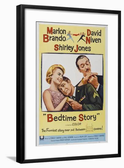 Bed Time Story, US poster, Shirley Jones, Marlon Brando, David Niven, 1964-null-Framed Art Print