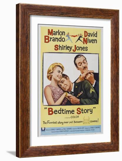 Bed Time Story, US poster, Shirley Jones, Marlon Brando, David Niven, 1964-null-Framed Art Print