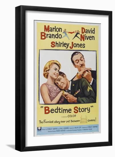 Bed Time Story, US poster, Shirley Jones, Marlon Brando, David Niven, 1964-null-Framed Art Print