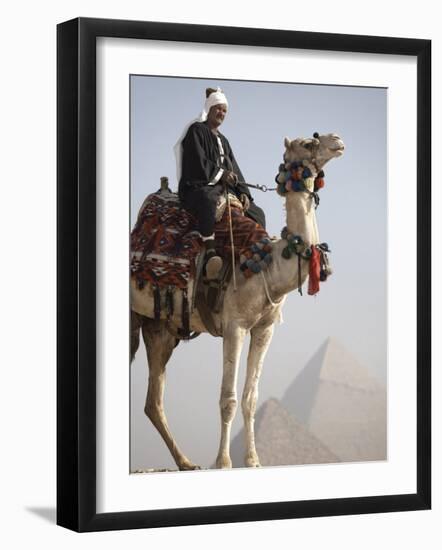 Bedouin Guide on Camel-Back Overlooking the Pyramids of Giza, Cairo, Egypt-Mcconnell Andrew-Framed Photographic Print