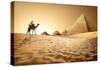 Bedouin on Camel near Pyramids in Desert-Givaga-Stretched Canvas