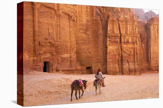 Bedouin with Donkeys in Front of the Outer Siq, Petra, Jordan, Middle East-Neil Farrin-Stretched Canvas