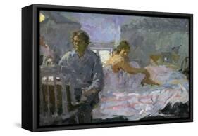 Bedroom Interior with Two Figures-Bernard Dunstan-Framed Stretched Canvas