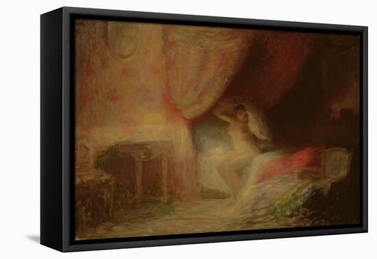 Bedroom Scene Bathed in Light (Oil on Card)-Victor Lecomte-Framed Stretched Canvas