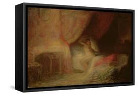 Bedroom Scene Bathed in Light (Oil on Card)-Victor Lecomte-Framed Stretched Canvas