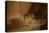 Bedroom Scene Bathed in Light (Oil on Card)-Victor Lecomte-Stretched Canvas