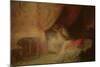 Bedroom Scene Bathed in Light (Oil on Card)-Victor Lecomte-Mounted Giclee Print