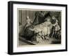 Bedroom Scene with a Couple, Two Servants and a Dog-null-Framed Art Print