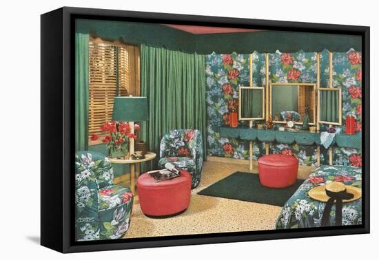 Bedroom with Floral Patterns-null-Framed Stretched Canvas