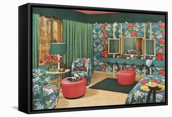 Bedroom with Floral Patterns-null-Framed Stretched Canvas