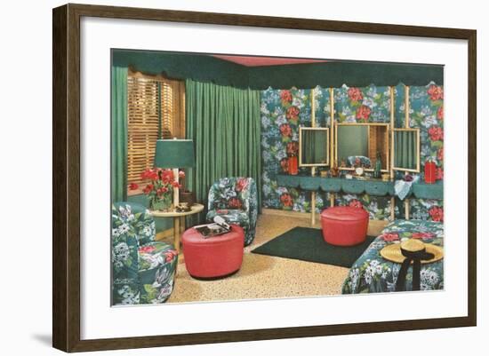 Bedroom with Floral Patterns-null-Framed Art Print