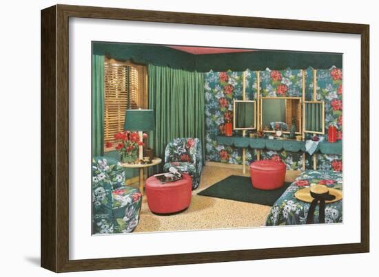 Bedroom with Floral Patterns-null-Framed Art Print