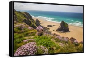 Bedruthan Steps, Newquay, Cornwall, England, United Kingdom-Billy Stock-Framed Stretched Canvas