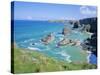 Bedruthan Steps, North Coast, Cornwall, England, UK-Roy Rainford-Stretched Canvas