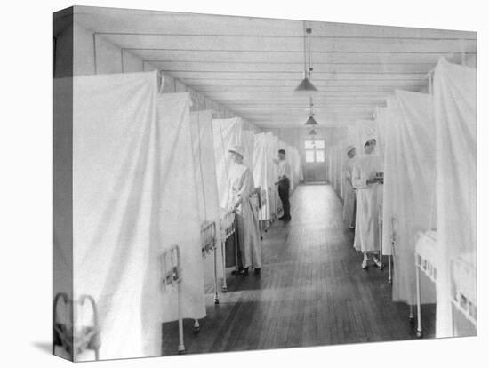 Beds Separated by Sheets to Isolate Patients During Spanish Flu Epidemic 1918-19-null-Stretched Canvas