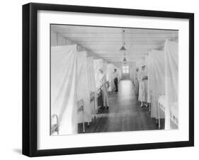 Beds Separated by Sheets to Isolate Patients During Spanish Flu Epidemic 1918-19-null-Framed Photo