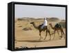 Bedu Rides His Camel Amongst the Sand Dunes in the Desert-John Warburton-lee-Framed Stretched Canvas