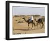 Bedu Rides His Camel Amongst the Sand Dunes in the Desert-John Warburton-lee-Framed Photographic Print