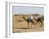 Bedu Rides His Camel Amongst the Sand Dunes in the Desert-John Warburton-lee-Framed Photographic Print