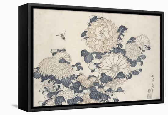 Bee and Chrysanthemums, from the Series Big Flowers-Katsushika Hokusai-Framed Stretched Canvas