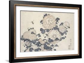 Bee and Chrysanthemums, from the Series Big Flowers-Katsushika Hokusai-Framed Giclee Print