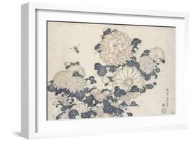 Bee and Chrysanthemums, from the Series Big Flowers-Katsushika Hokusai-Framed Giclee Print