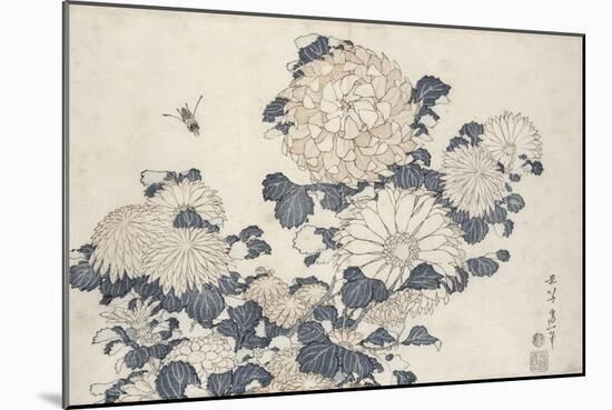 Bee and Chrysanthemums, from the Series Big Flowers-Katsushika Hokusai-Mounted Giclee Print