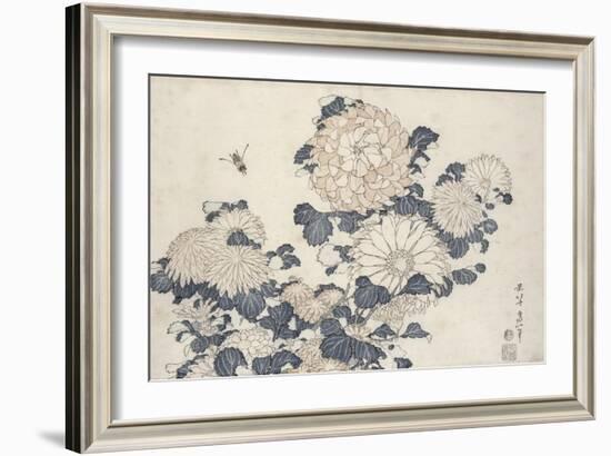 Bee and Chrysanthemums, from the Series Big Flowers-Katsushika Hokusai-Framed Giclee Print