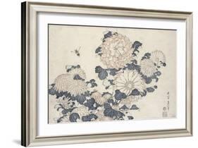 Bee and Chrysanthemums, from the Series Big Flowers-Katsushika Hokusai-Framed Giclee Print