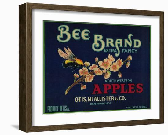 Bee Apple Crate Label - San Francisco, CA-Lantern Press-Framed Art Print