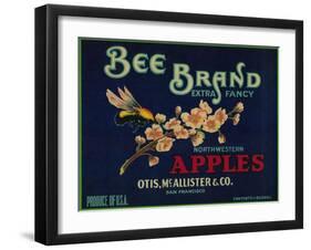 Bee Apple Crate Label - San Francisco, CA-Lantern Press-Framed Art Print