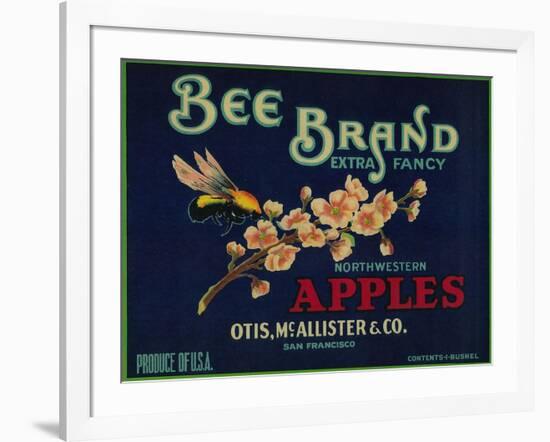 Bee Apple Crate Label - San Francisco, CA-Lantern Press-Framed Art Print