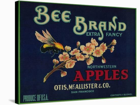 Bee Apple Crate Label - San Francisco, CA-Lantern Press-Stretched Canvas