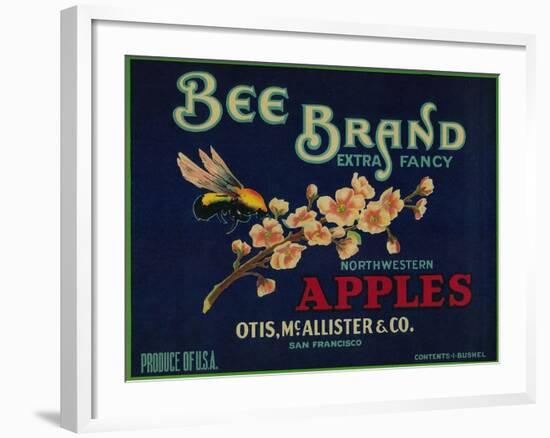 Bee Apple Crate Label - San Francisco, CA-Lantern Press-Framed Art Print