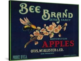 Bee Apple Crate Label - San Francisco, CA-Lantern Press-Stretched Canvas
