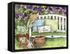 Bee Happy Bench In Lilacs and Birds-Melinda Hipsher-Framed Stretched Canvas