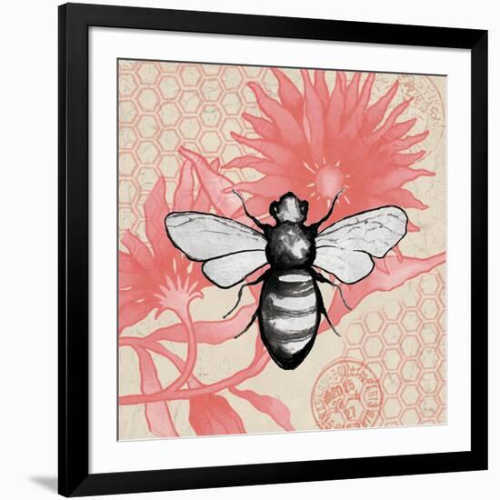 Bee on Pink Flower Square-Elizabeth Medley-Framed Art Print