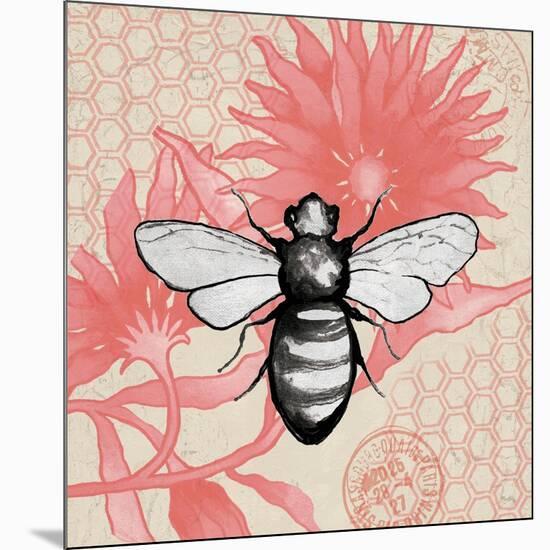 Bee on Pink Flower Square-Elizabeth Medley-Mounted Art Print