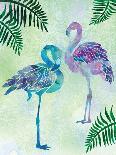 A pair of Blue Coast Flamingos with Palm fronds-Bee Sturgis-Art Print