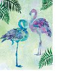 A pair of Blue Coast Flamingos with Palm fronds-Bee Sturgis-Art Print